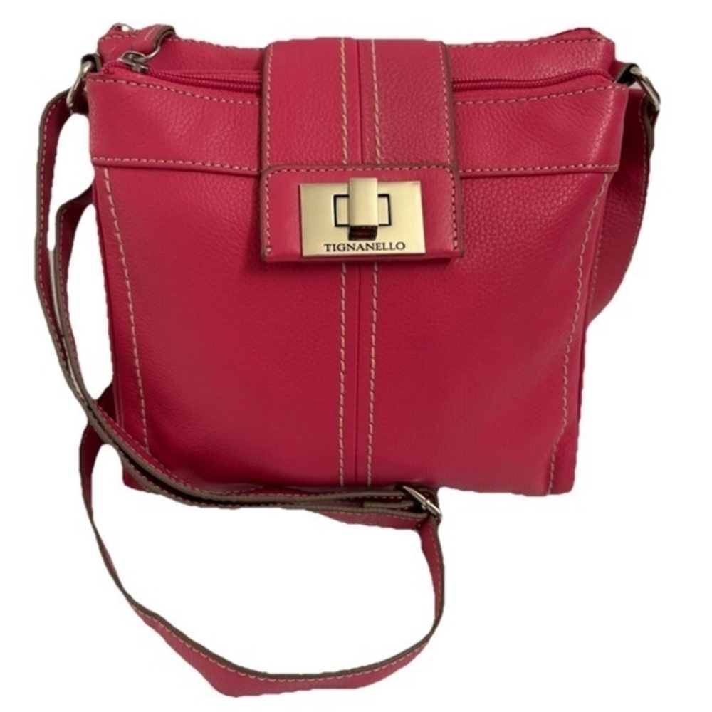 Tignanello Crossbody Purse Genuine Leather Pink Handbag ShoulderBag Organizer